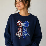 8647 Patriotic Bow Sweatshirt | Patriotic Graphic Crewneck | Americana Sweatshirt - Hands Off United