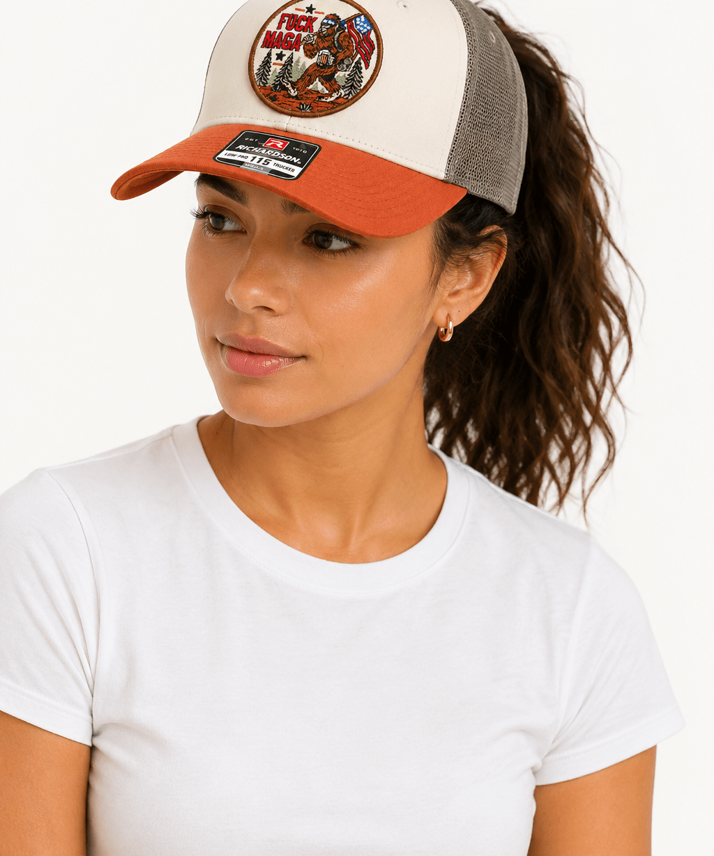 Fuck MAGA Trucker Hat | Bigfoot Political Patch Snapback Cap - Hands Off United
