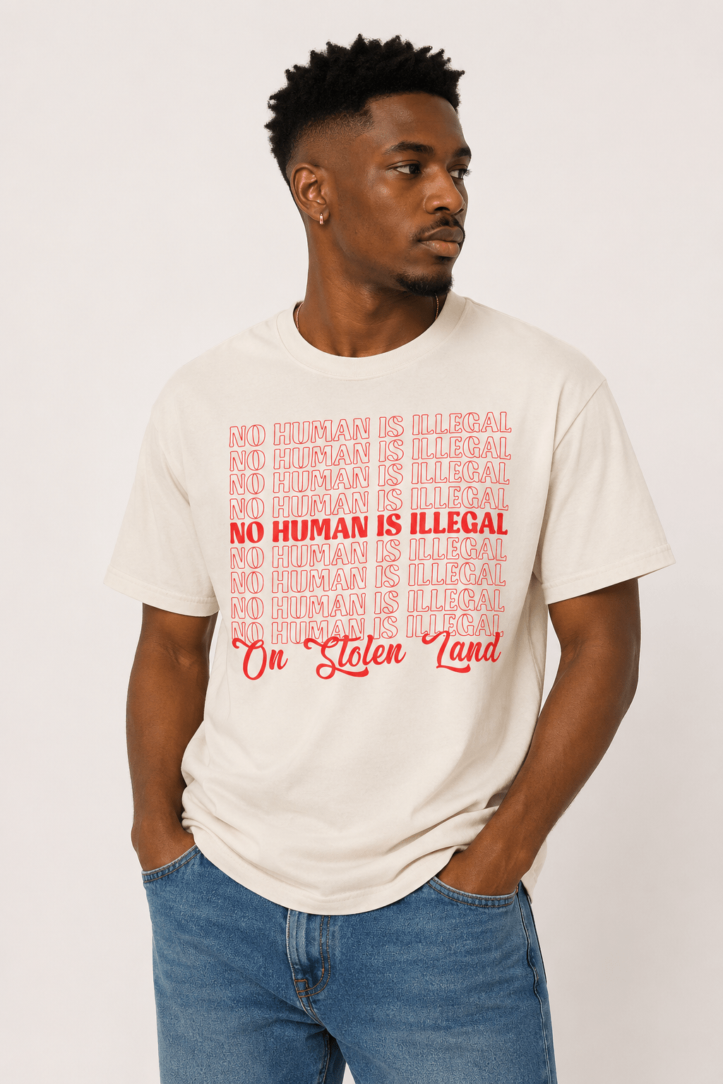 No Human Is Illegal On Stolen Land Tee - Hands Off United