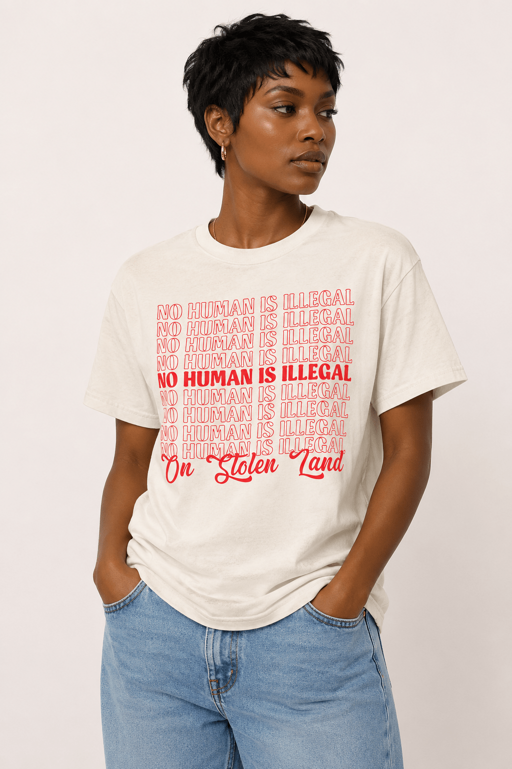 No Human Is Illegal On Stolen Land Tee - Hands Off United